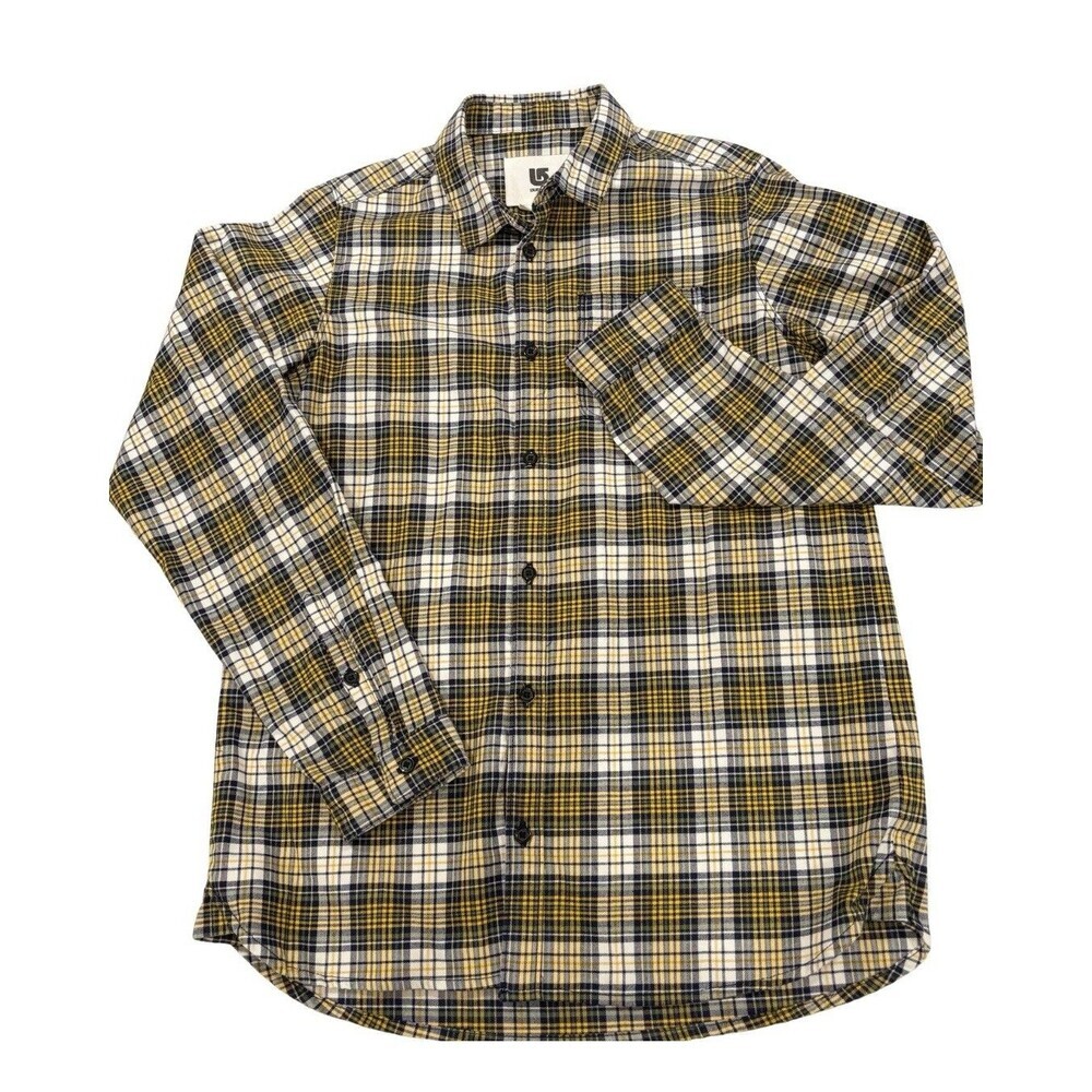Burton Men's Plaid Button Up Shirt Long Sleeve Gold Black Gray Casual
